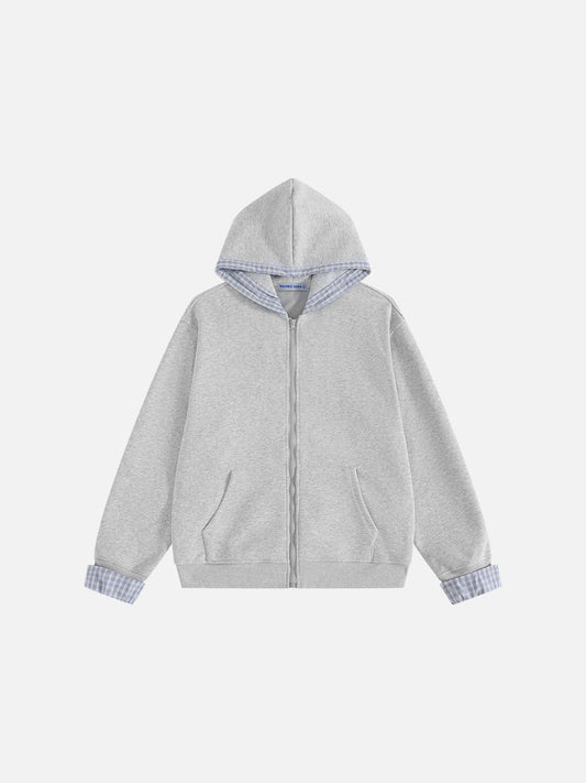 Aelfric Eden Plaid Trim Zip Up Hoodie