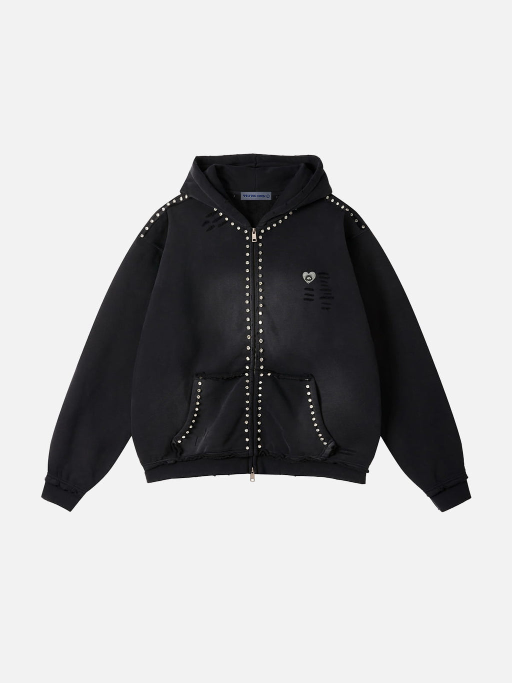 Aelfric Eden Distressed Rhinestone Zip Up Hoodie