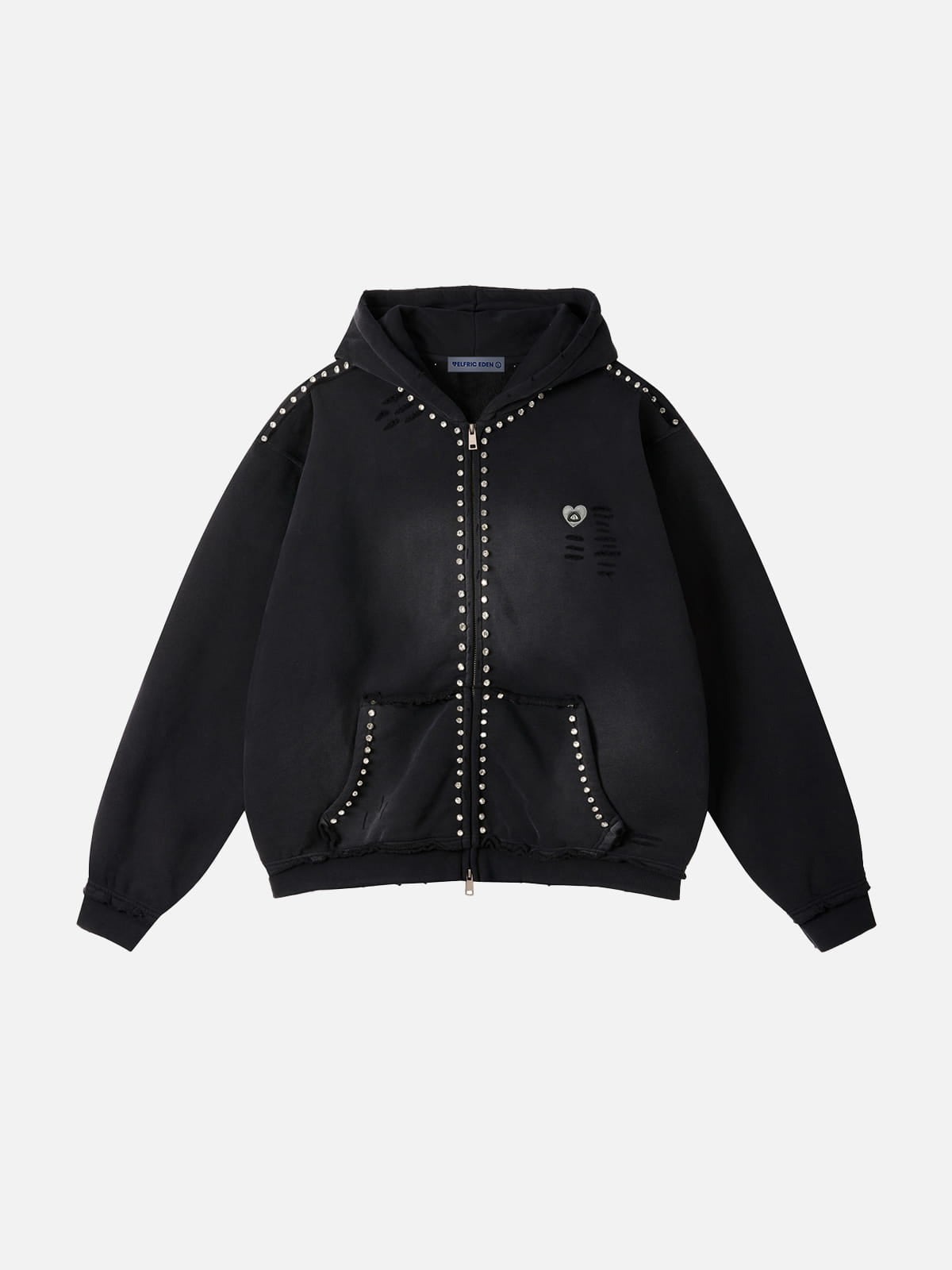 Aelfric Eden Distressed Rhinestone Zip Up Hoodie