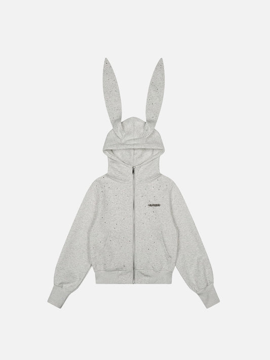 Aelfric Eden Rhinestone Bunny Ear Cropped Zip Up Hoodie