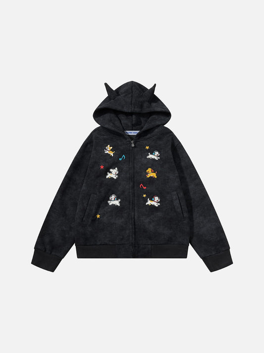 Aelfric Eden Cartoon Embroidered Zip Up Hoodie