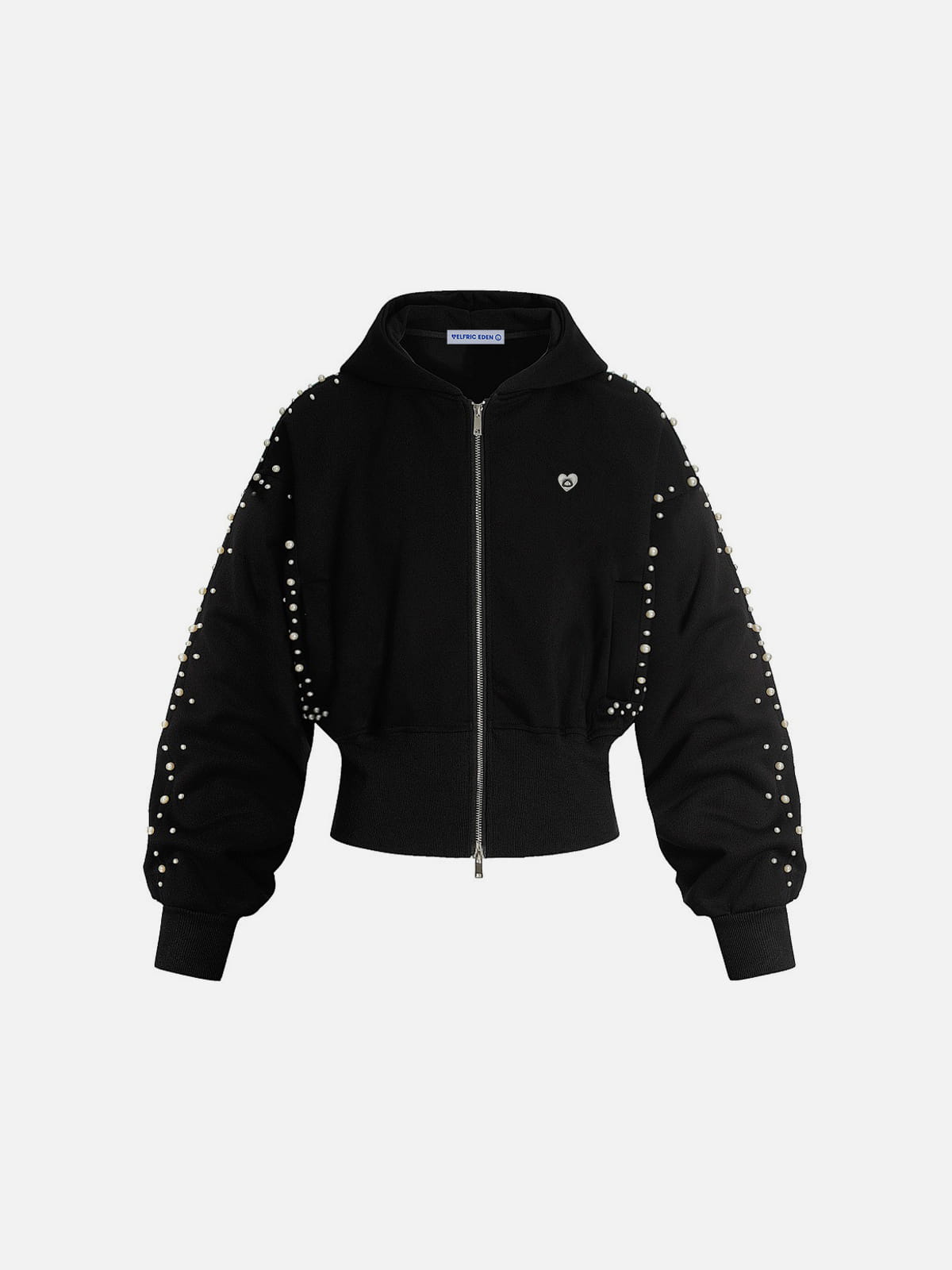 Aelfric Eden Cropped Pearl Studded Zip Up Hoodie
