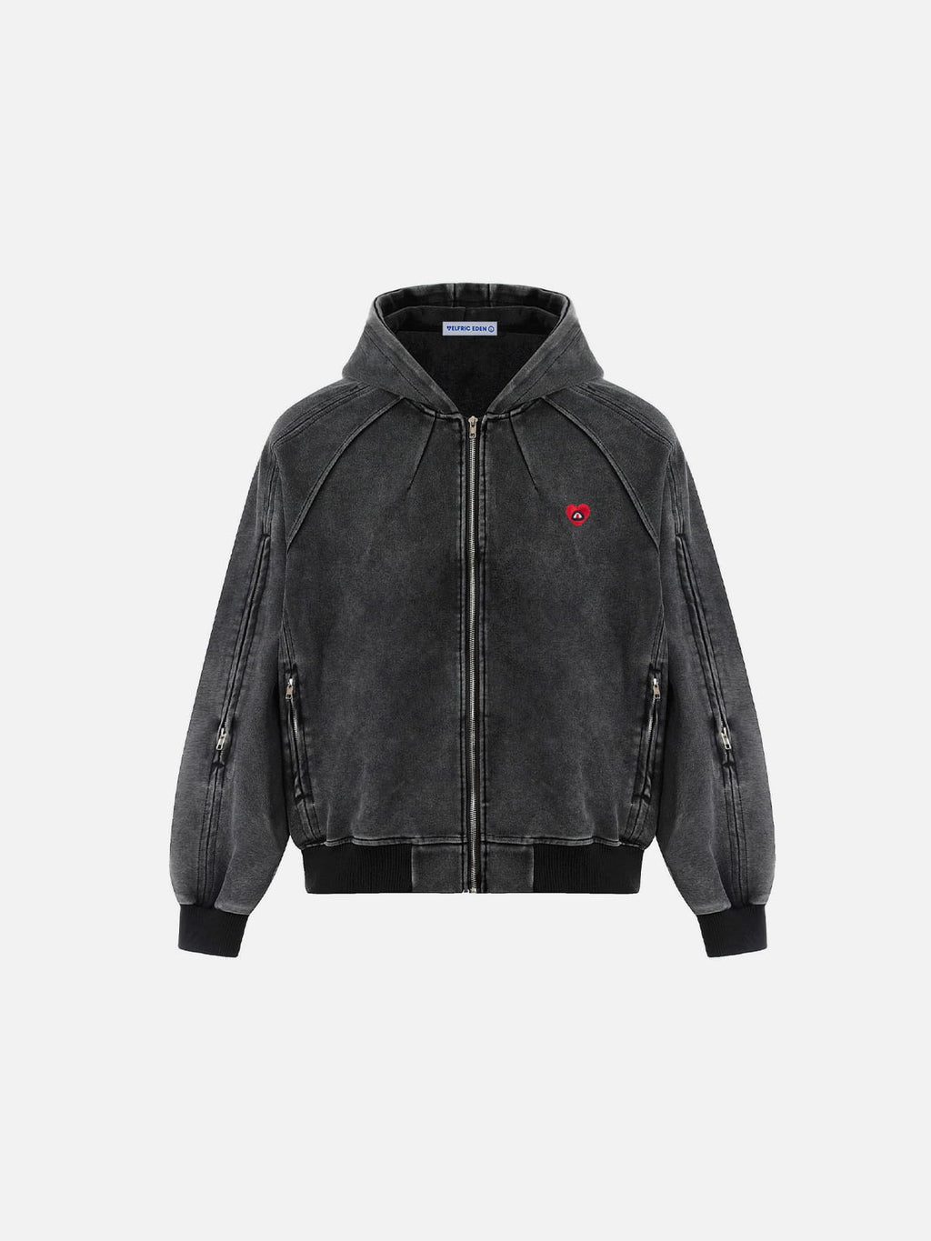 Aelfric Eden Boxy Washed Panel Zip Up Hoodie