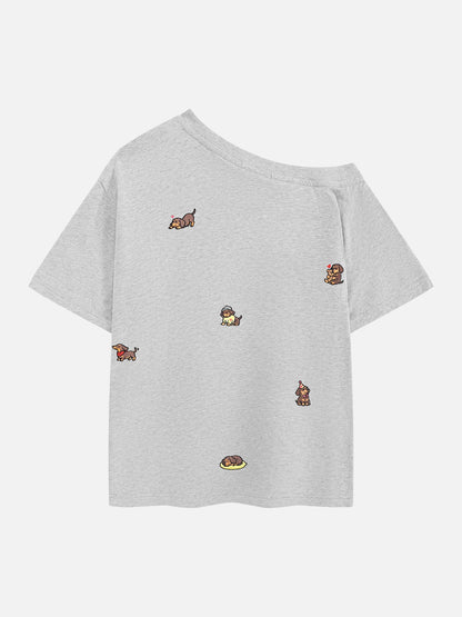 Aelfric Eden Dachshund Embroidery Off-The-Shoulder Tee