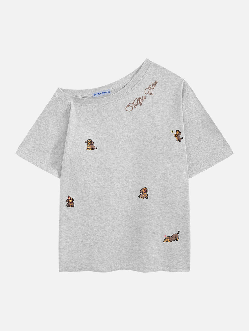 Aelfric Eden Dachshund Embroidery Off-The-Shoulder Tee