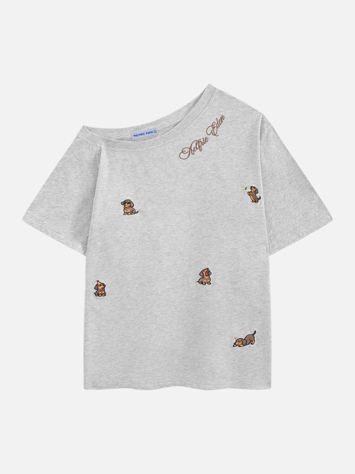 Aelfric Eden Dachshund Embroidery Off-The-Shoulder Tee
