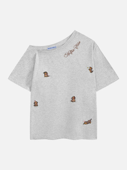Aelfric Eden Dachshund Embroidery Off-The-Shoulder Tee