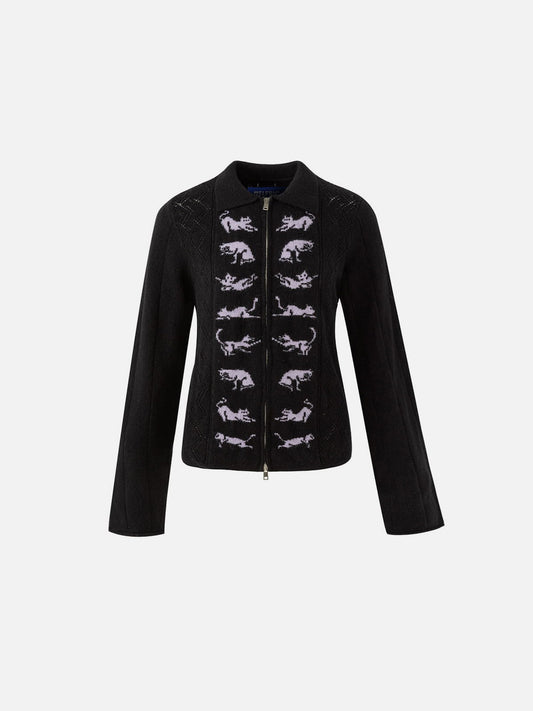 Aelfric Eden Cat Jacquard Zip Up Cardigan