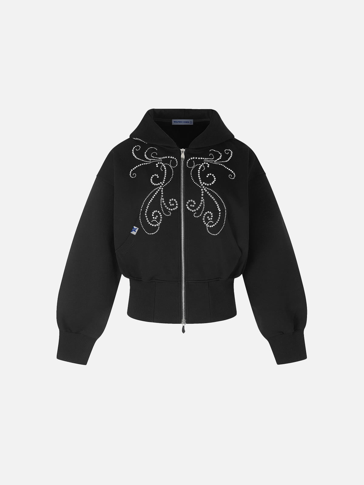 Aelfric Eden Cropped Rhinestone Zip Up Hoodie