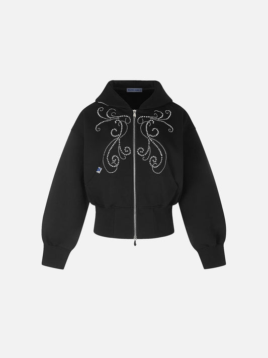 Aelfric Eden Cropped Rhinestone Zip Up Hoodie