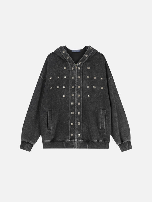 Aelfric Eden Washed Studded Zip Up Hoodie