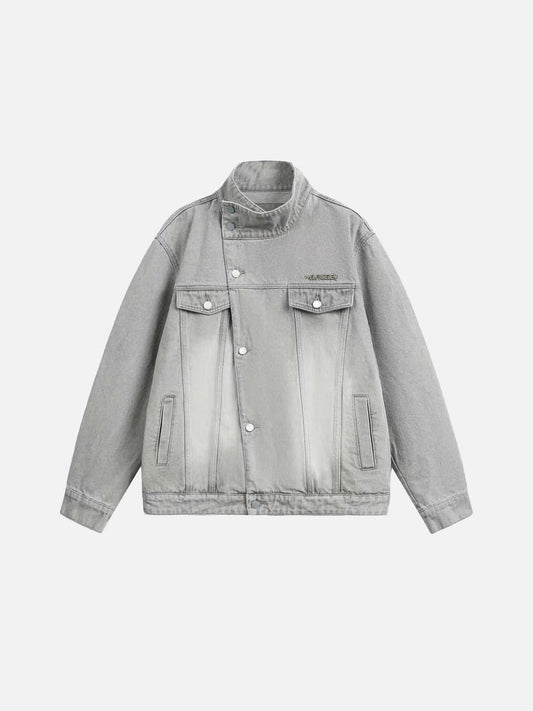 Aelfric Eden Washed Stand Collar Denim Jacket