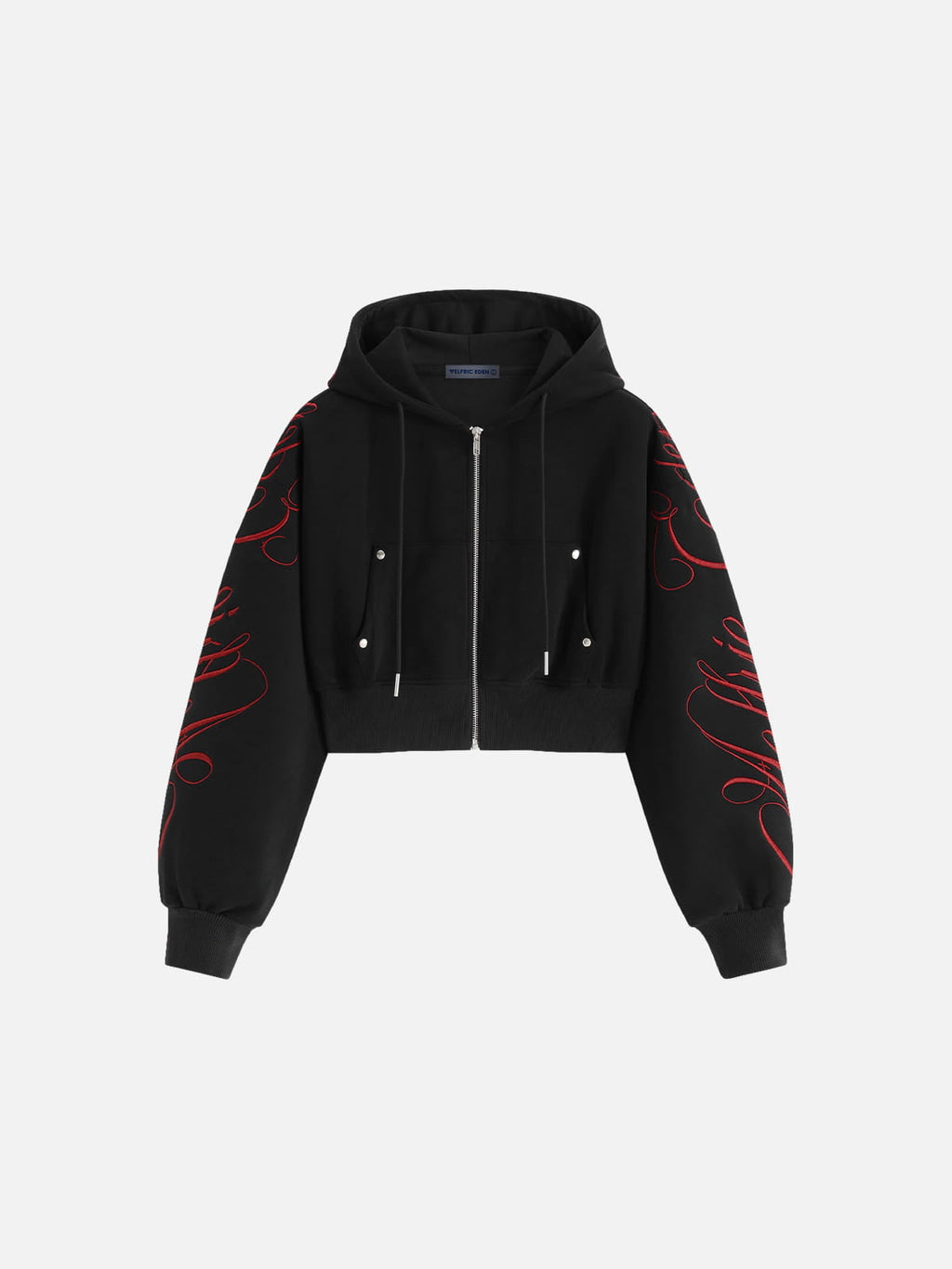 Aelfric Eden Cropped Script Embroidery Zip Up Hoodie