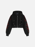 Aelfric Eden Cropped Script Embroidery Zip Up Hoodie