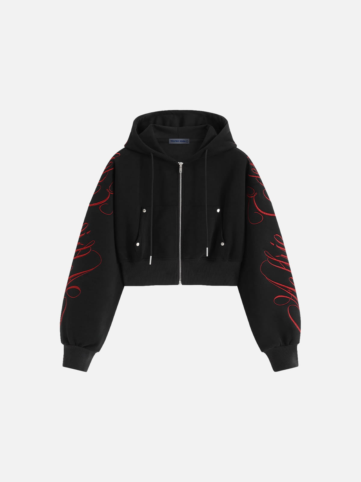 Aelfric Eden Cropped Script Embroidery Zip Up Hoodie