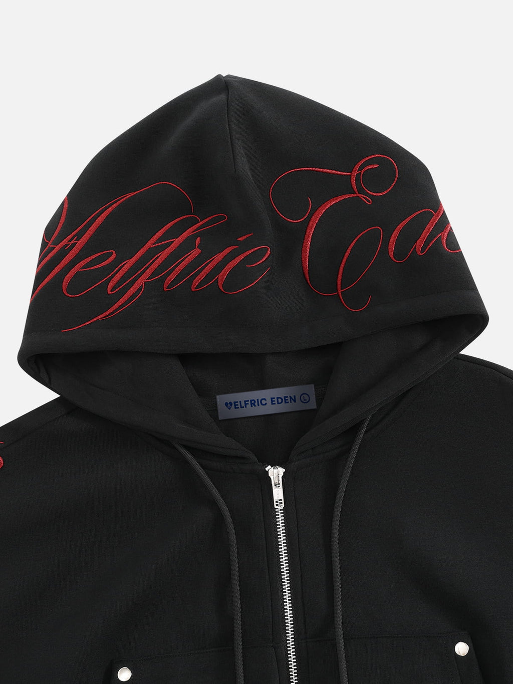 Aelfric Eden Cropped Script Embroidery Zip Up Hoodie