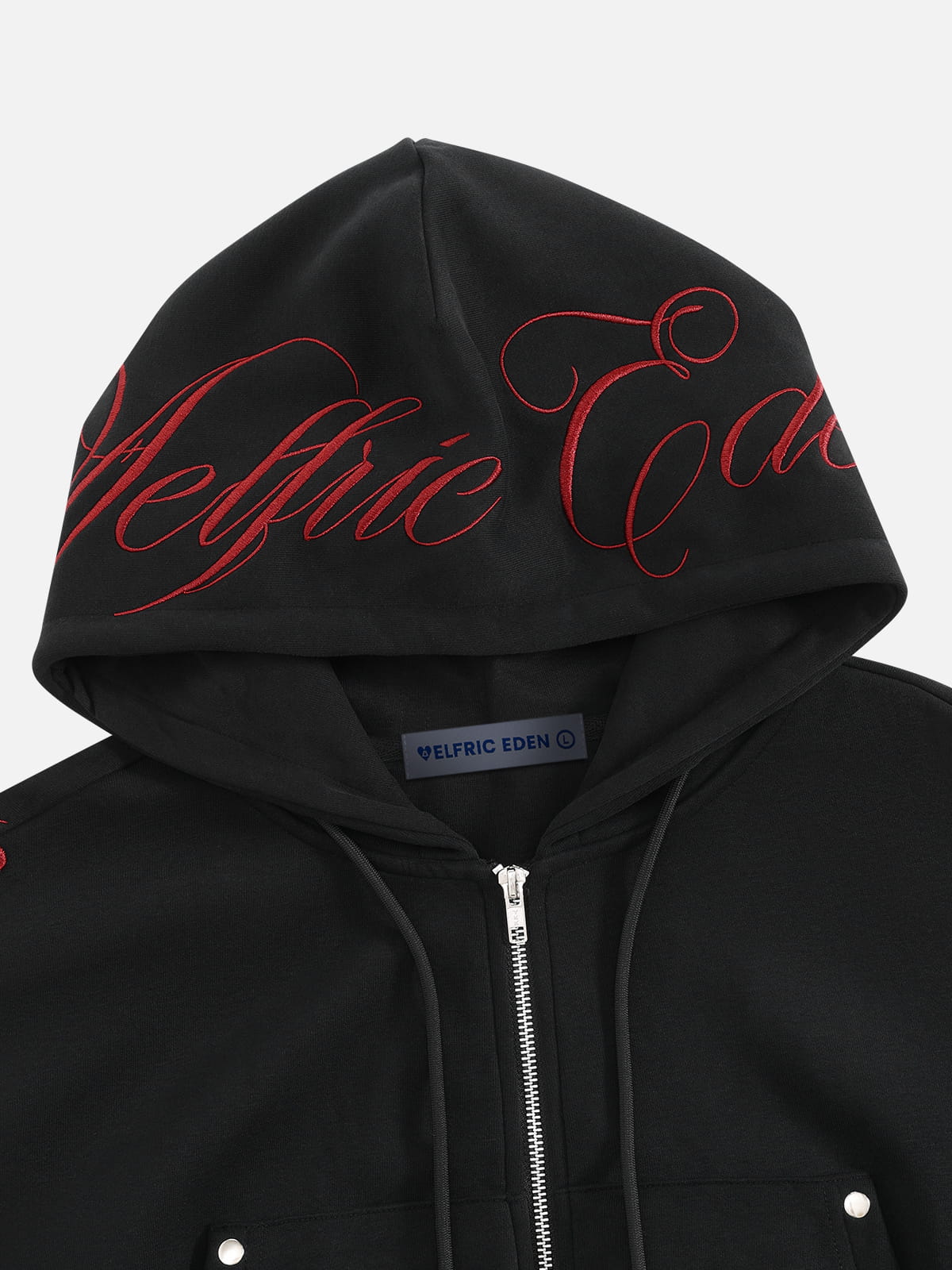 Aelfric Eden Cropped Script Embroidery Zip Up Hoodie