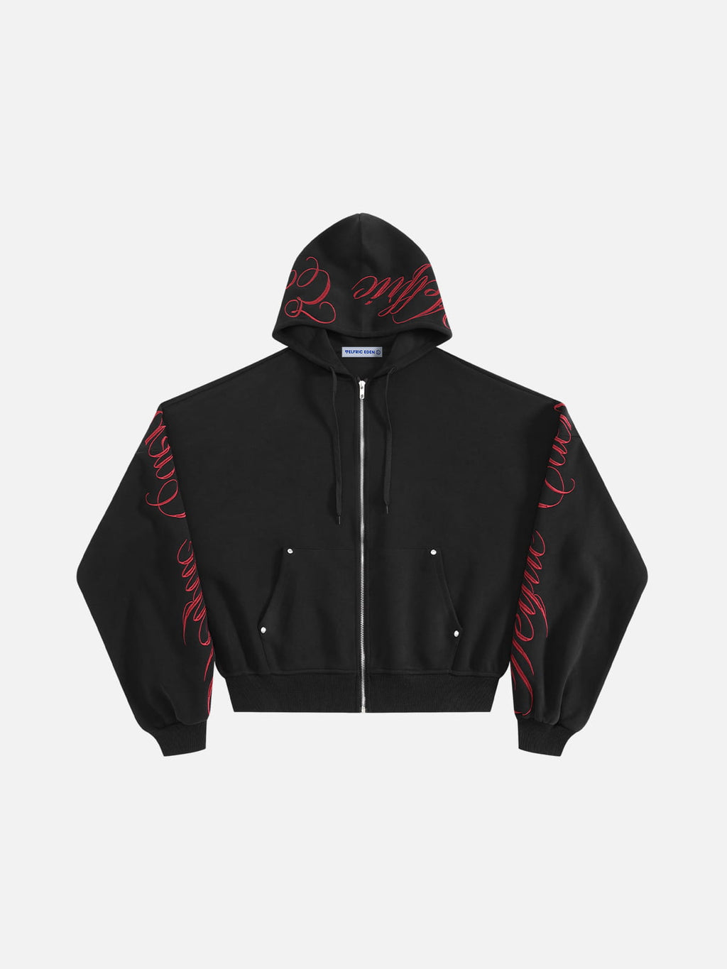 Aelfric Eden Boxy Script Embroidery Zip Up Hoodie