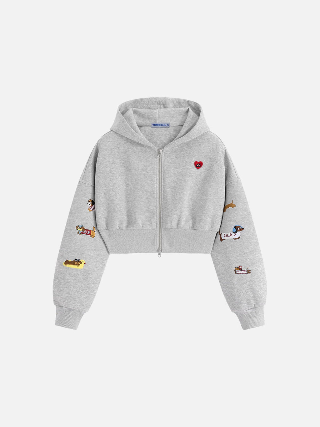 Aelfric Eden Cropped Embroidered Dachshund Zip Up Hoodie