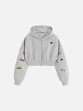 Aelfric Eden Cropped Embroidered Dachshund Zip Up Hoodie
