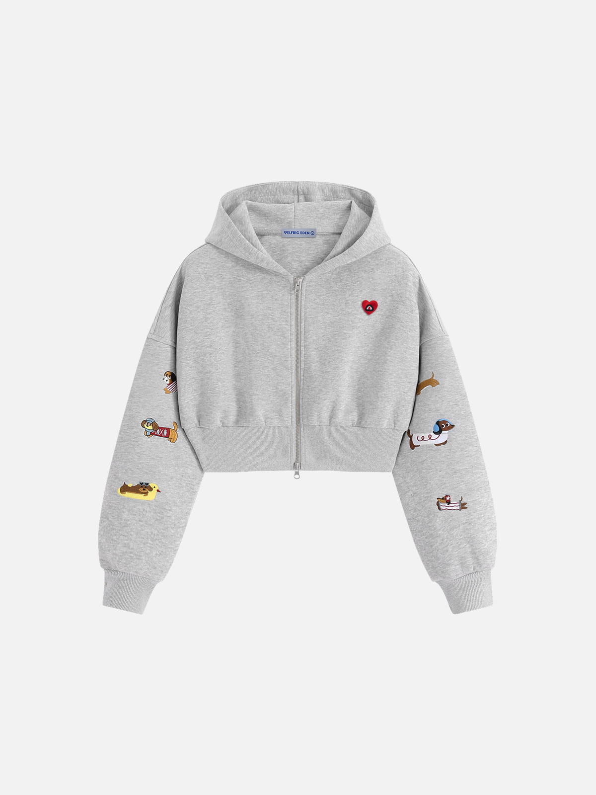 Aelfric Eden Cropped Embroidered Dachshund Zip Up Hoodie