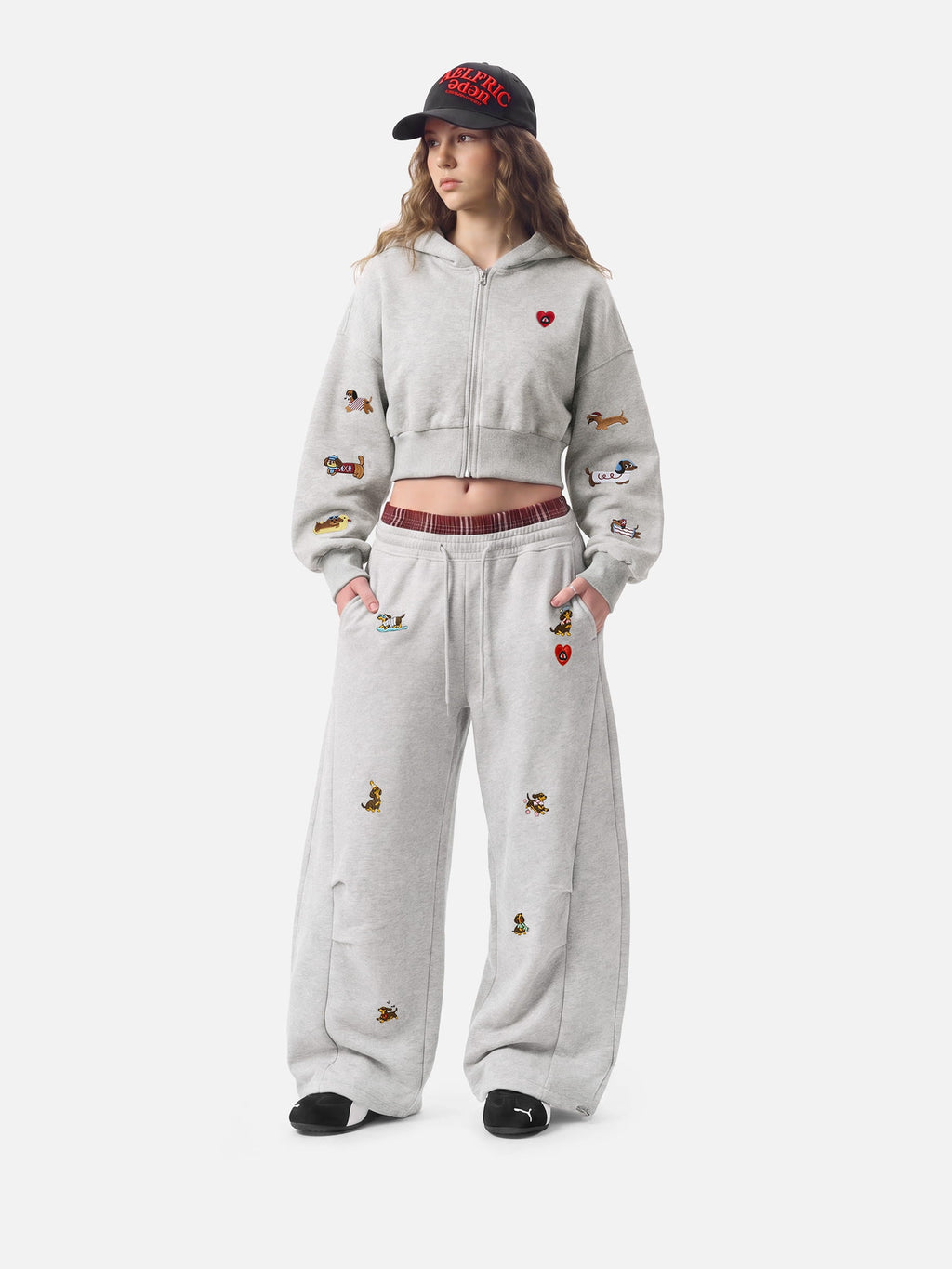 Aelfric Eden Cropped Embroidered Dachshund Zip Up Hoodie