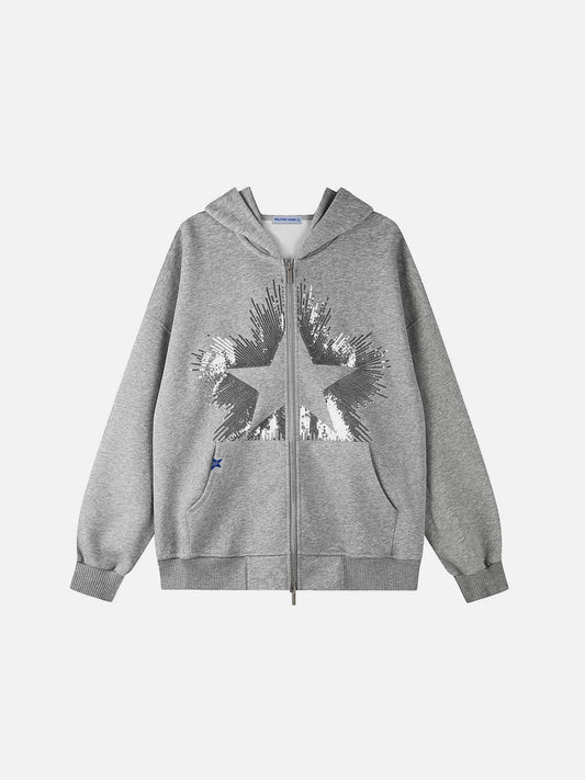 Aelfric Eden Sequin Star Burst Zip Up Hoodie