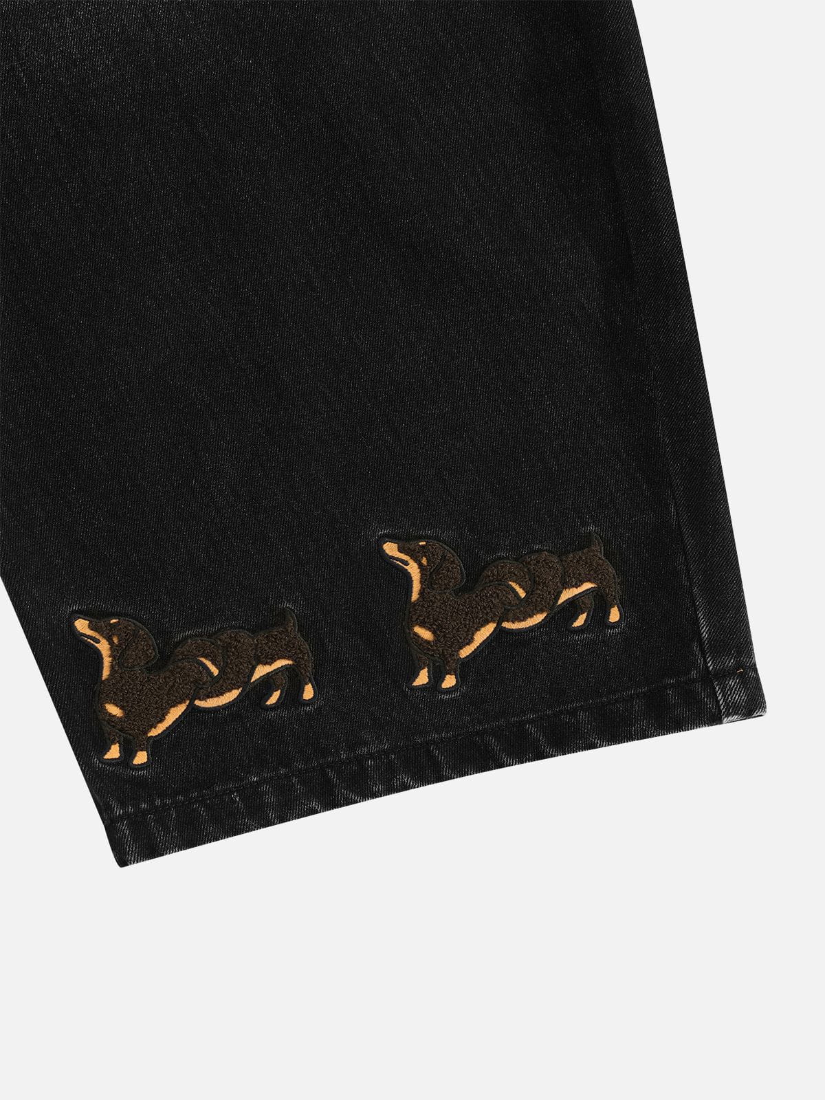 [Pre-Order] Aelfric Eden Dachshund Embroidery Baggy Barrel Jeans