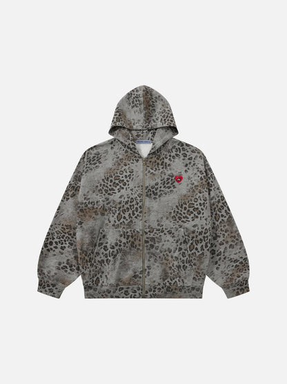 Aelfric Eden Washed Leopard Zip Up Hoodie
