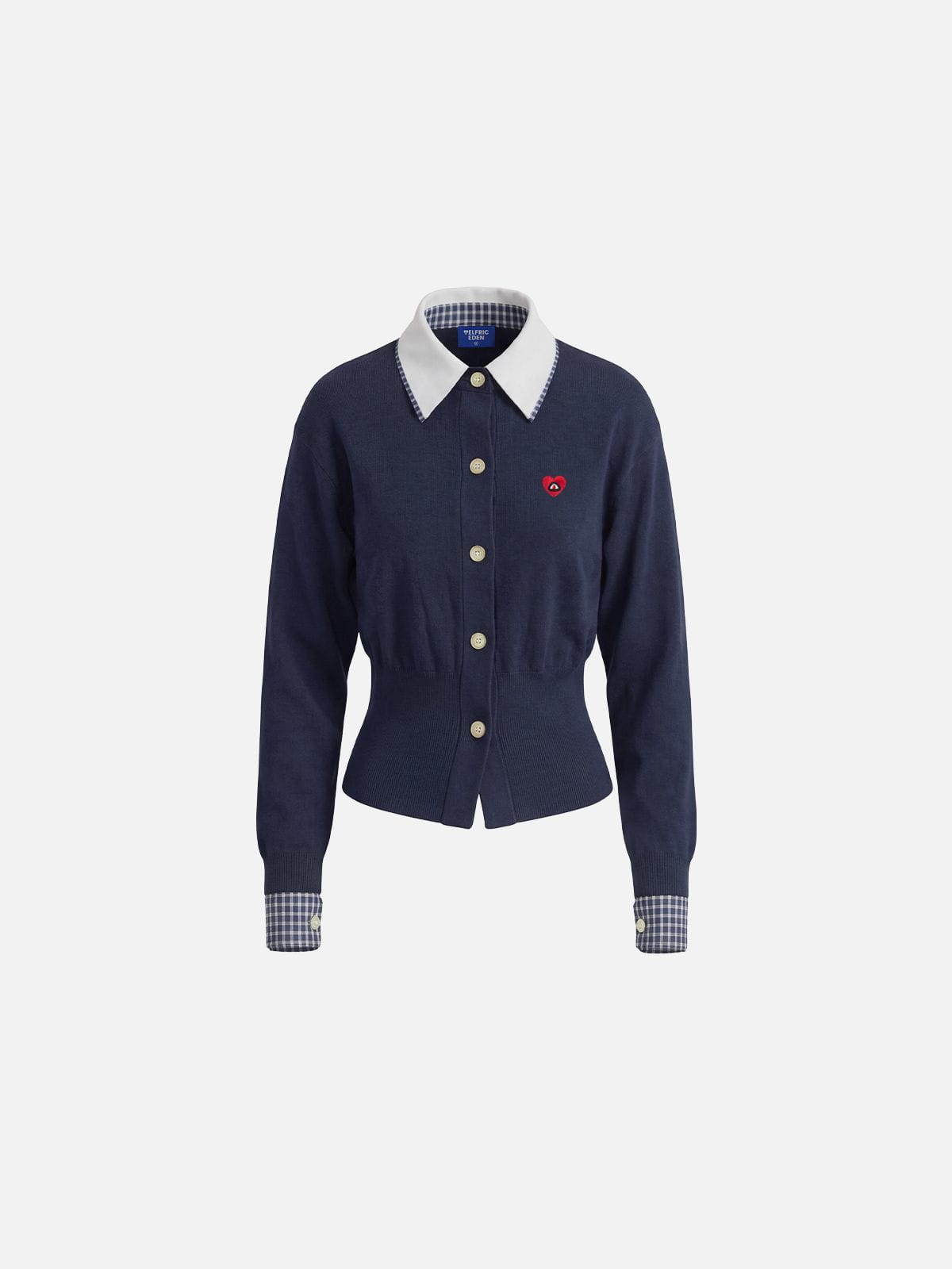 Aelfric Eden Collared Gingham Trim Cardigan