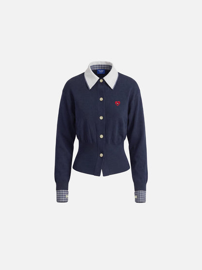 Aelfric Eden Collared Gingham Trim Cardigan