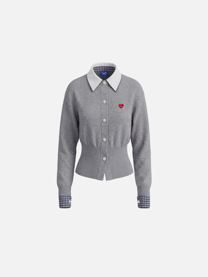 Aelfric Eden Collared Gingham Trim Cardigan