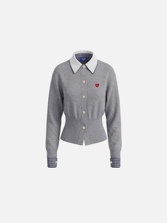 Aelfric Eden Collared Gingham Trim Cardigan