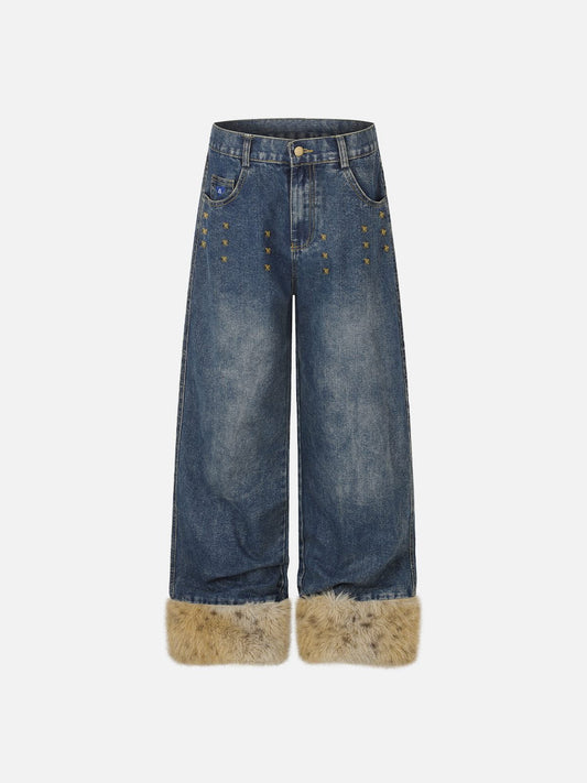 Aelfric Eden Faux Fur Trim Studded Jeans