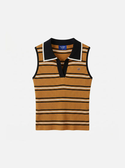 Aelfric Eden Striped Polo Collar Sweater Vest