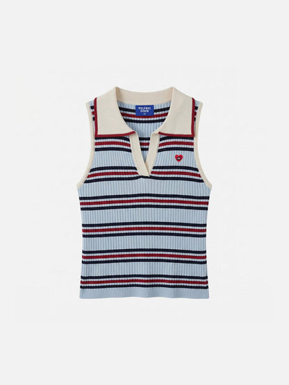Aelfric Eden Striped Polo Collar Sweater Vest