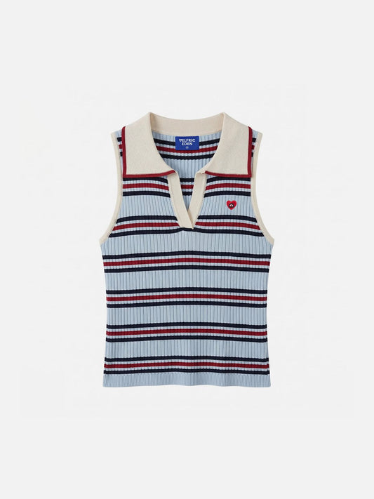 Aelfric Eden Striped Polo Collar Sweater Vest