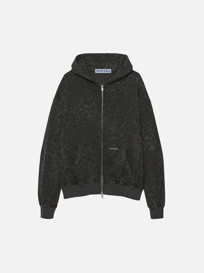 Aelfric Eden Washed Leopard Zip Up Hoodie