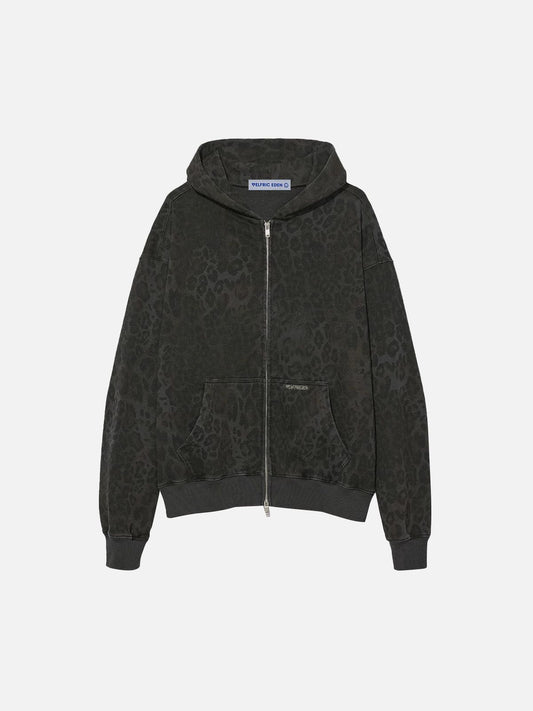Aelfric Eden Washed Leopard Zip Up Hoodie