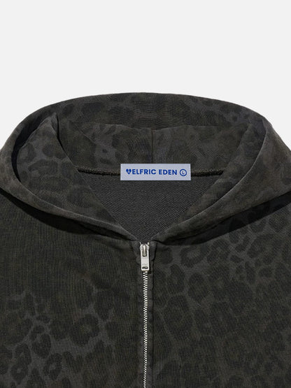 Aelfric Eden Washed Leopard Zip Up Hoodie
