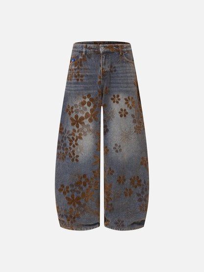 Aelfric Eden Flocked Floral Baggy Barrel Jeans