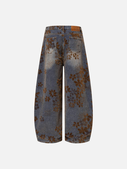 Aelfric Eden Flocked Floral Baggy Barrel Jeans