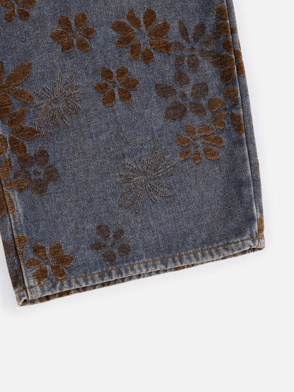 Aelfric Eden Flocked Floral Baggy Barrel Jeans