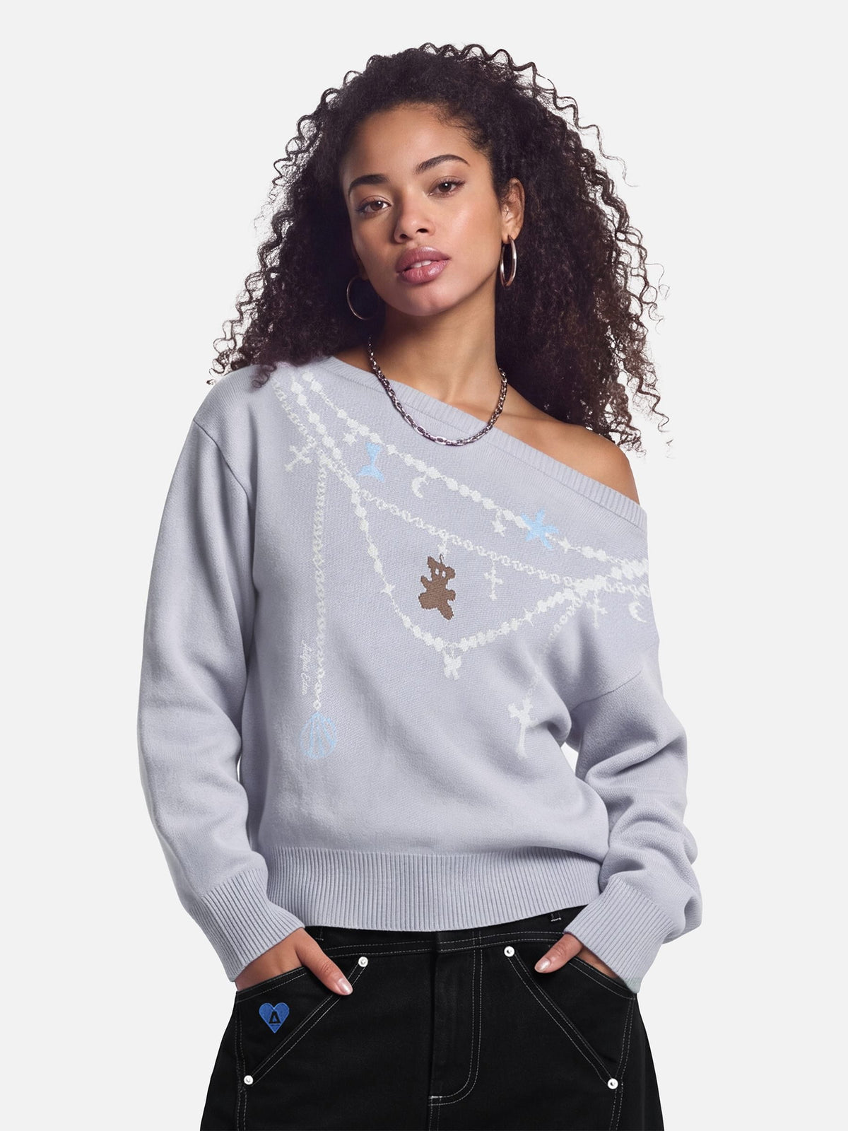 Aelfric Eden Jacquard Bear Off-The-Shoulder Sweater
