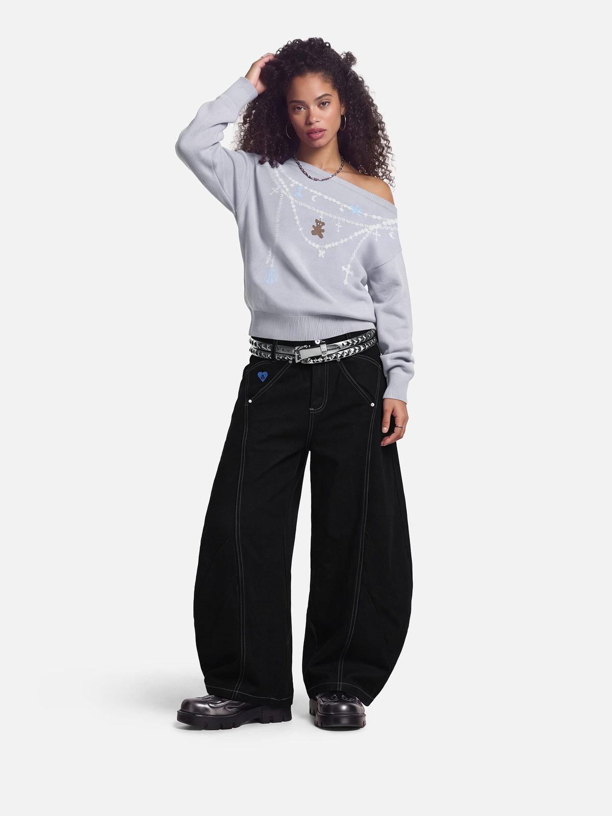Aelfric Eden Jacquard Bear Off-The-Shoulder Sweater