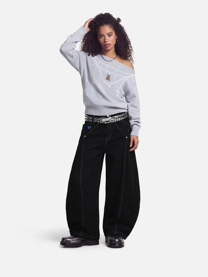 Aelfric Eden Jacquard Bear Off-The-Shoulder Sweater
