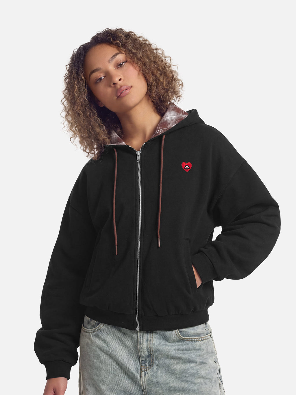 Aelfric Eden Boxy Reversible Plaid Zip Up Hoodie