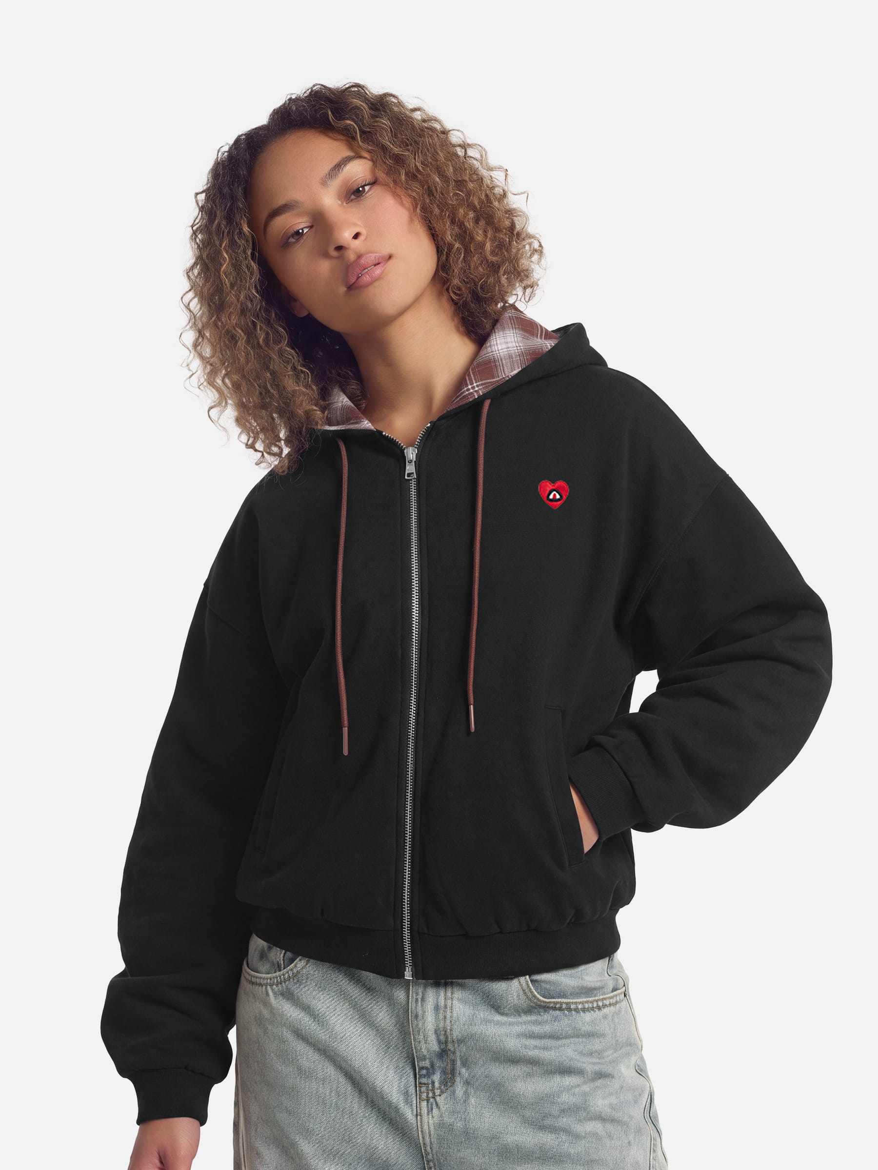 Aelfric Eden Boxy Reversible Plaid Zip Up Hoodie