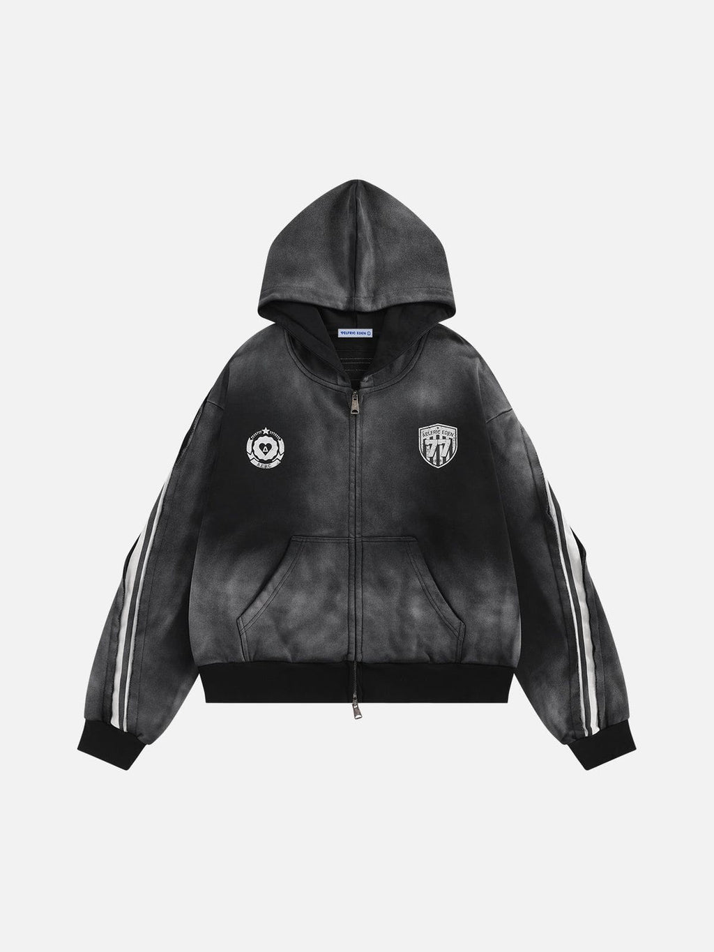 Aelfric Eden Boxy fit 77 Stripe Zip Hoodie – Acid Wash