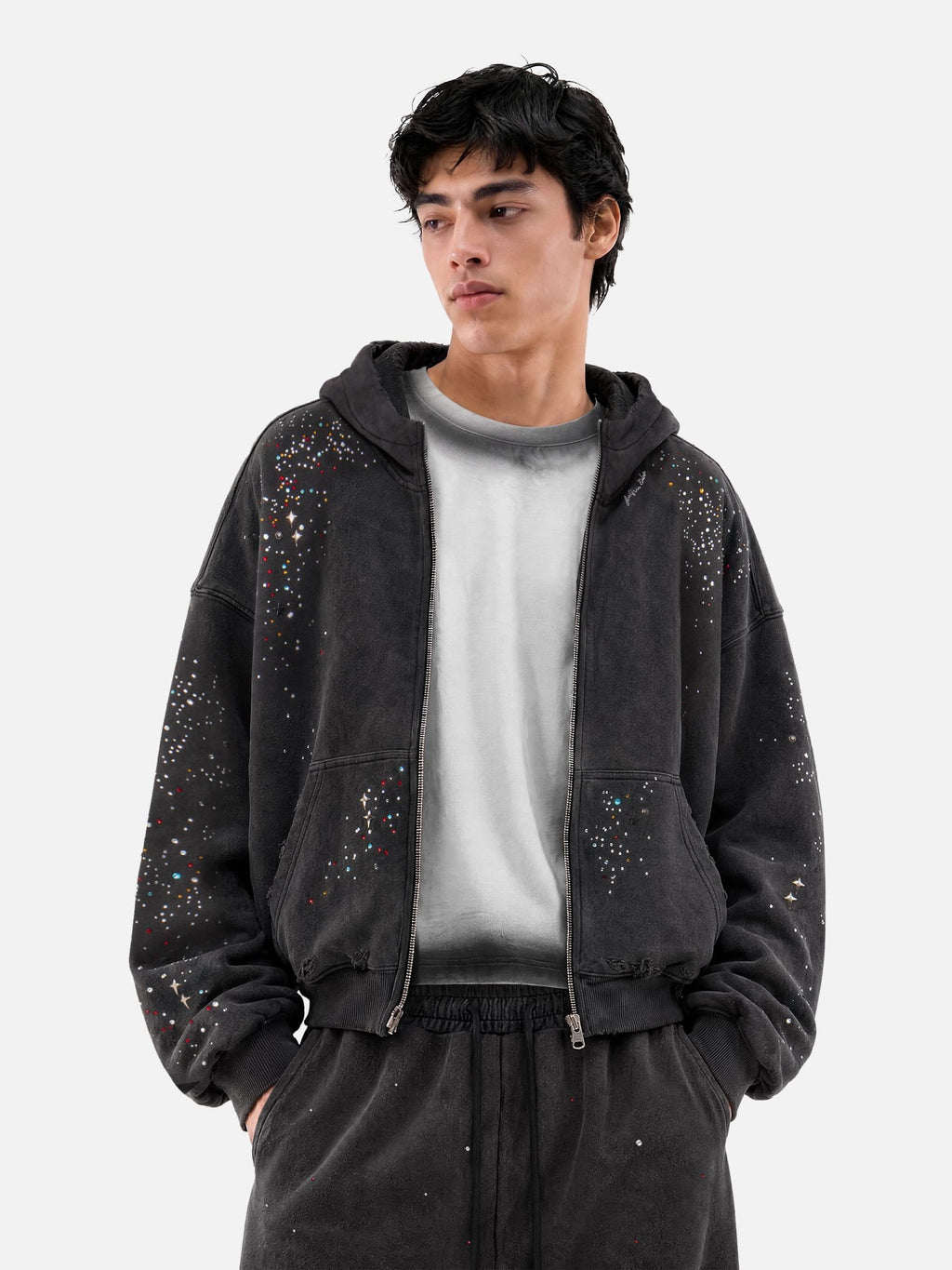 Aelfric Eden Boxy Rhinestone Zip Up Hoodie